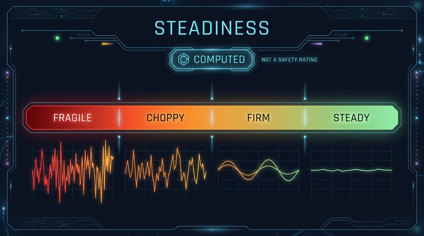 Infographic: STEADY FIRM CHOPPY FRAGILE spectrum labeled COMPUTED not a safety rating
